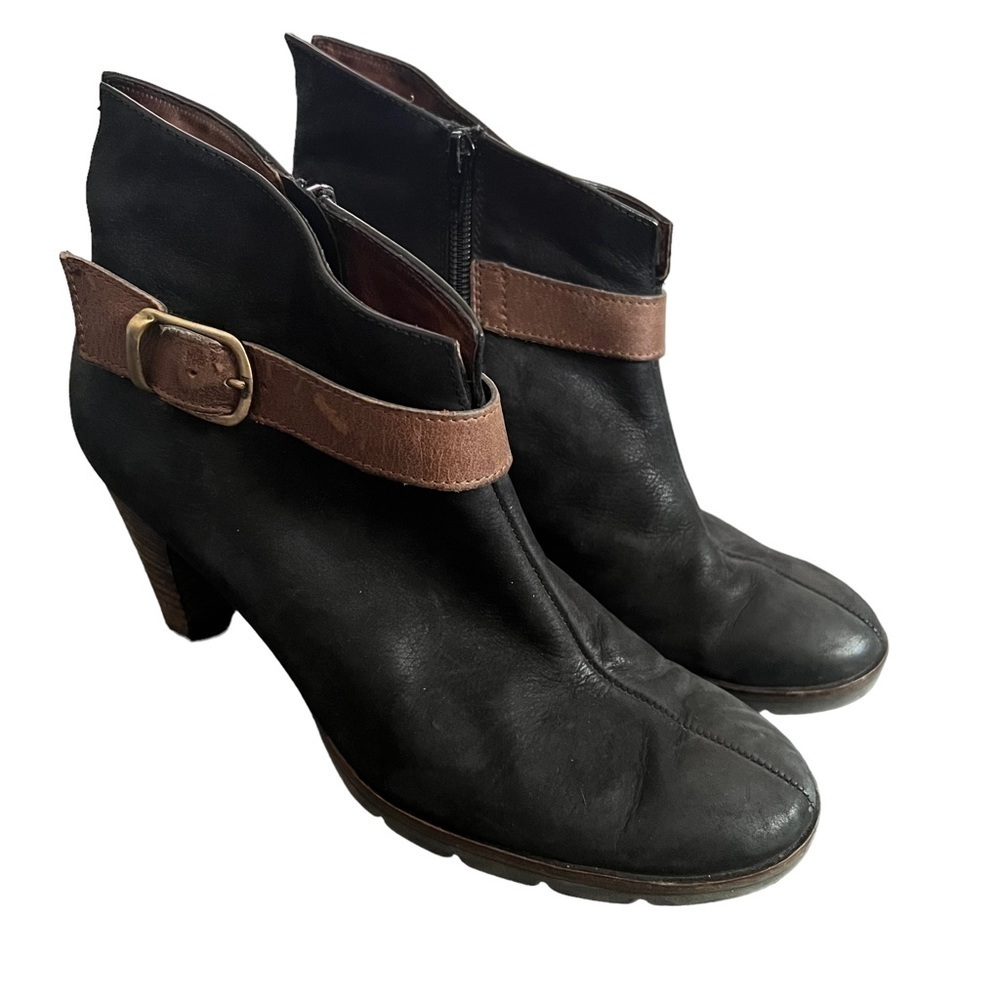 Paul Green‎ Munchen Womens Heeled Black Brown Leather Booties Boots Size US 7.5